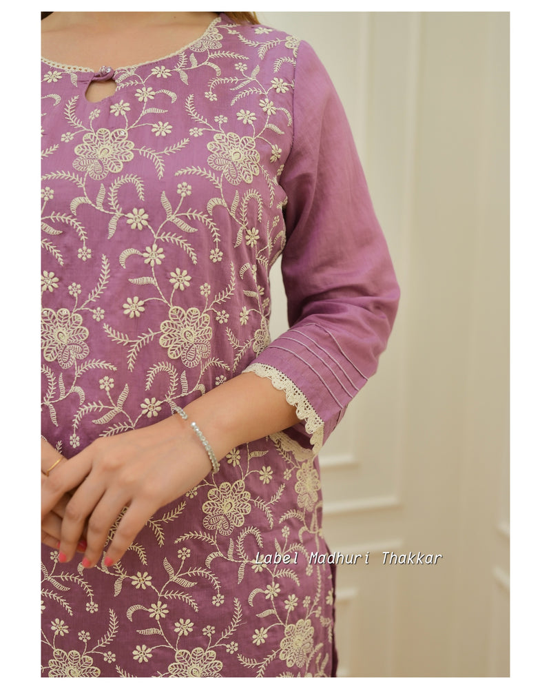 Lavender Lucknowi Chanderi Suit