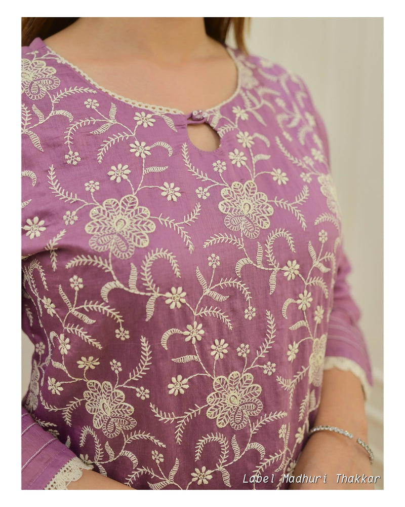 Lavender Lucknowi Chanderi Suit