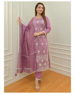 Lavender Lucknowi Chanderi Suit