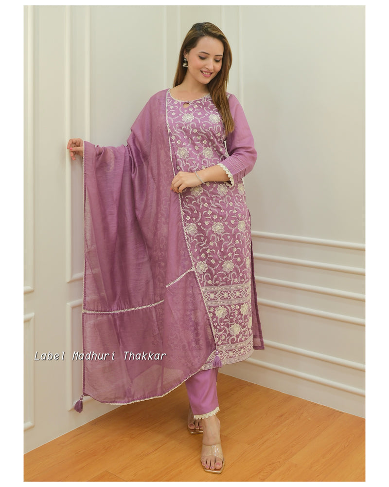 Lavender Lucknowi Chanderi Suit