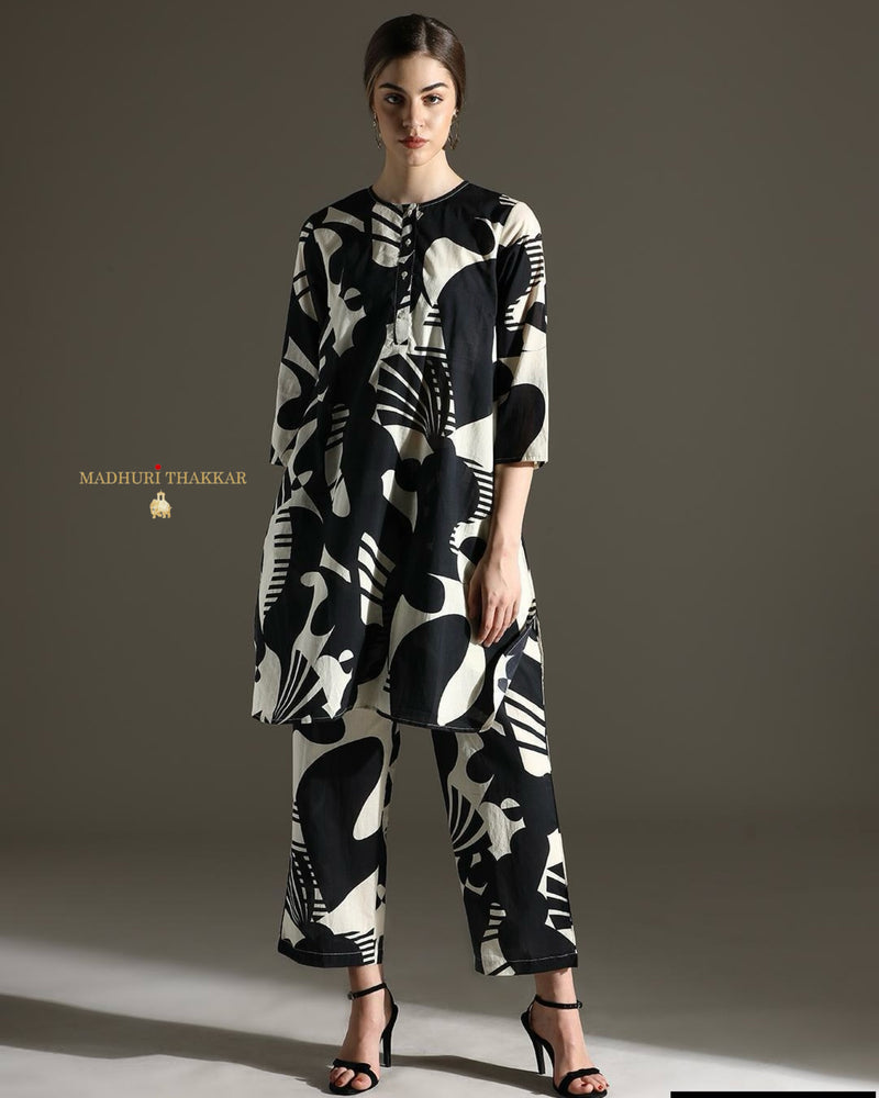 Black Abstract Printed Premium Cotton Co-ord