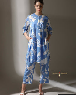 Sky Blue Abstract Printed Premium Cotton Co-ord