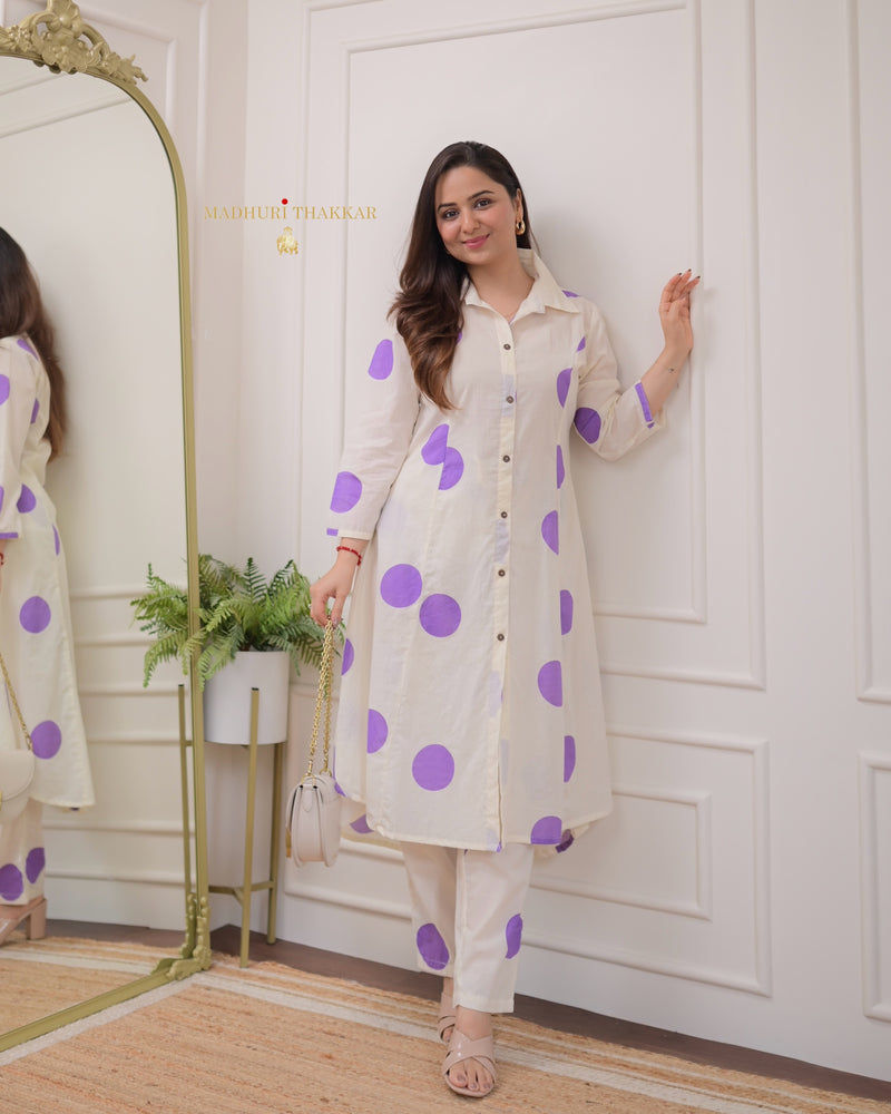 Purple Polka Dots Cotton Co-ord