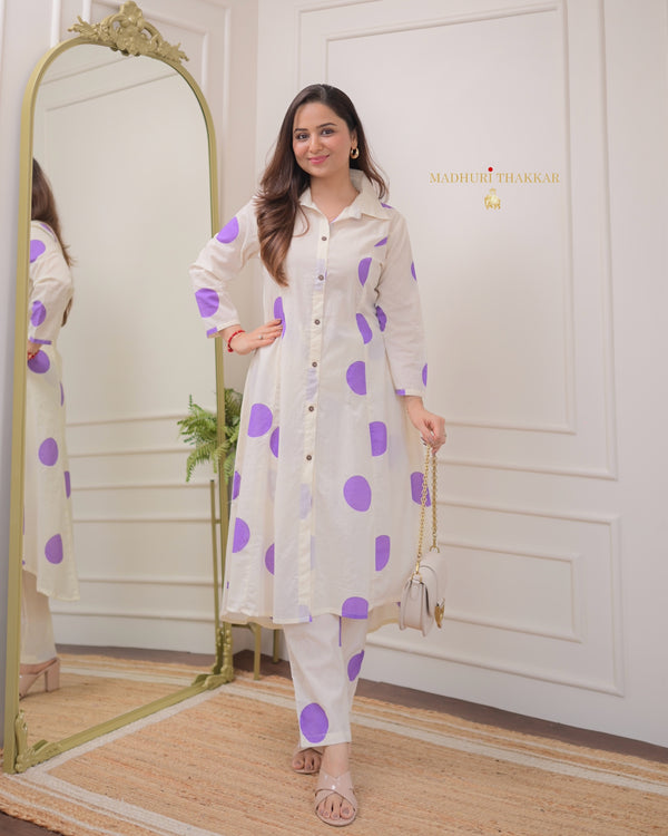 Purple Polka Dots Cotton Co-ord