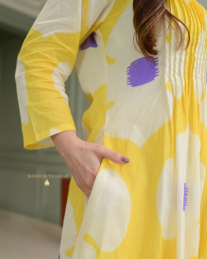 Yellow Lilac Pintex Floral Cotton Suit