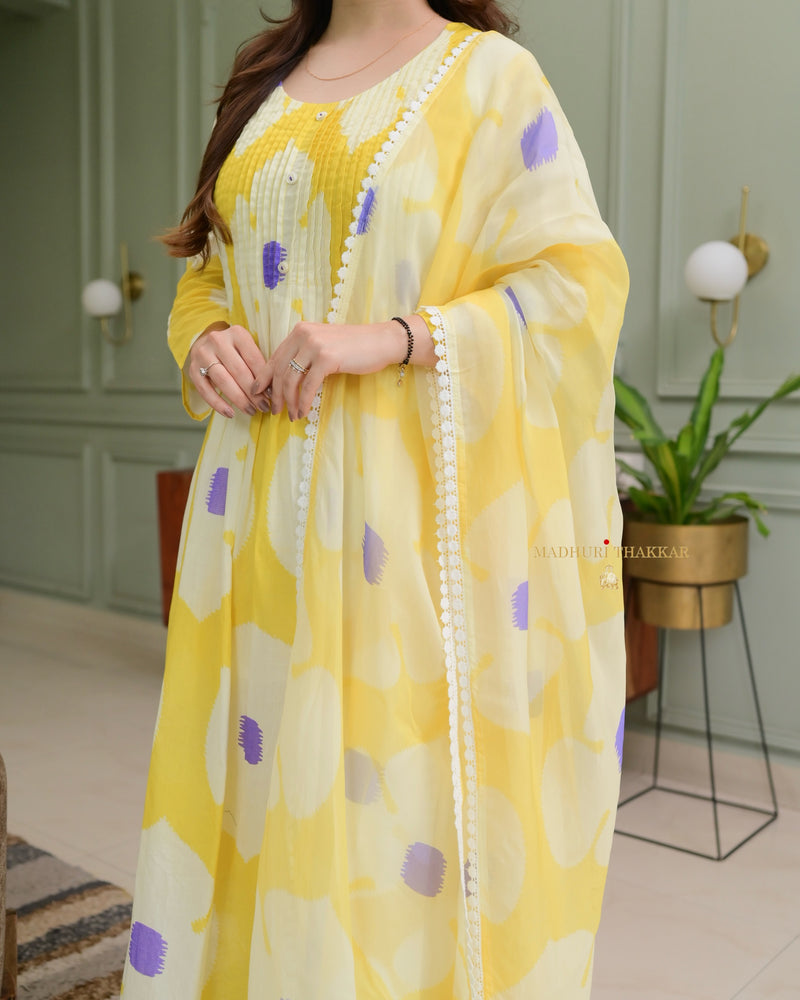 Yellow Lilac Pintex Floral Cotton Suit