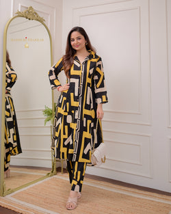 Black Yellow Geometric Cotton Co-ord