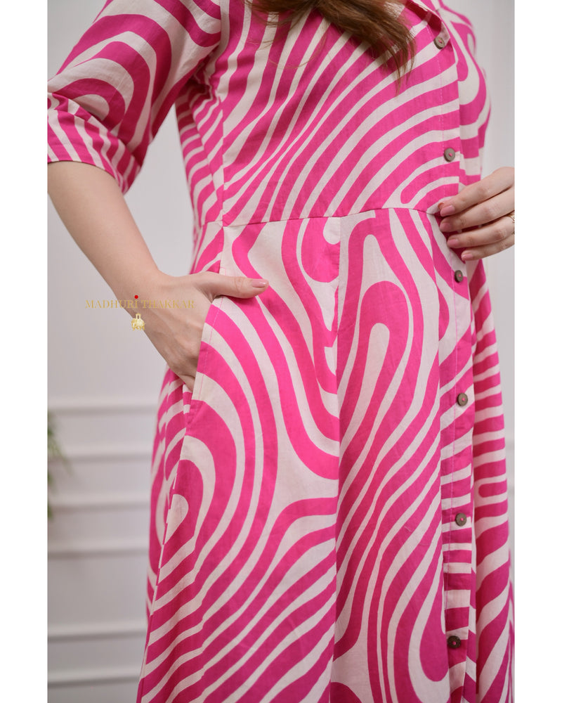 Pink Abstract Cotton A Line Dress