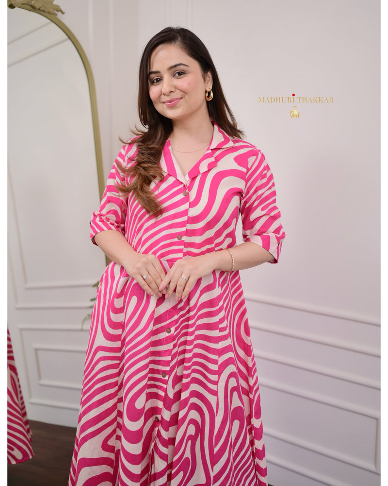 Pink Abstract Cotton A Line Dress