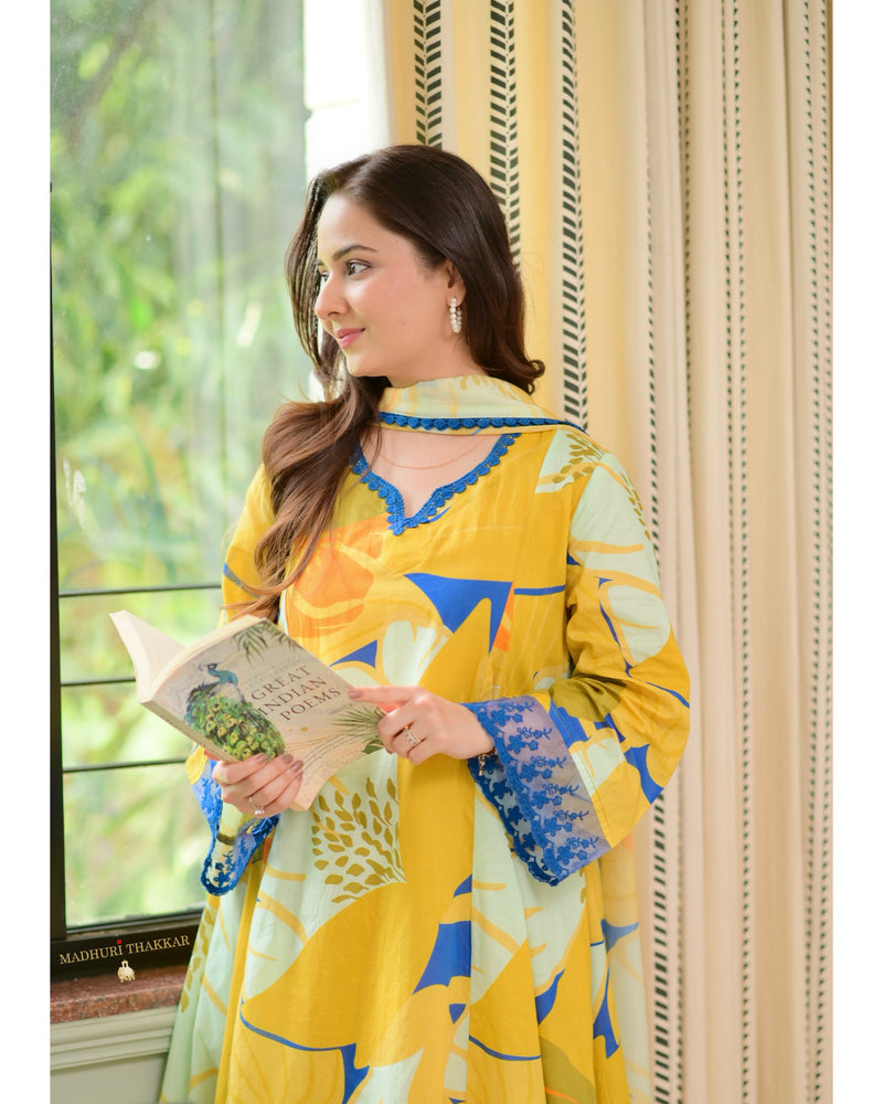 Yellow Abstract Aline Premium Cotton Suit