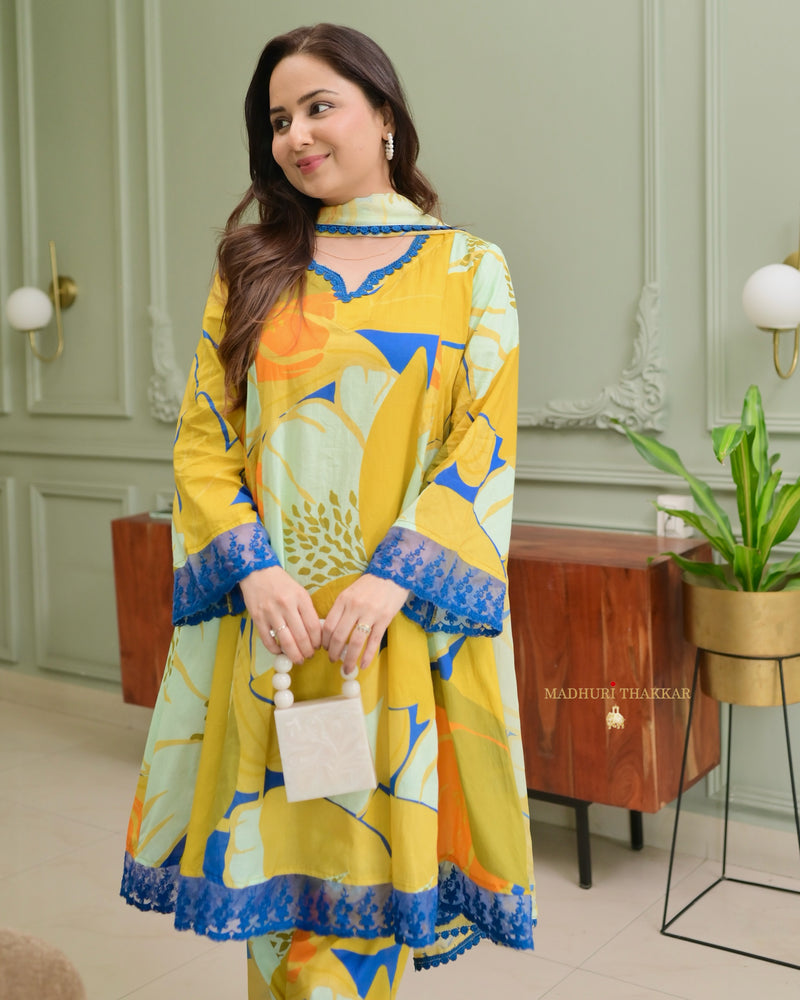 Yellow Abstract Aline Premium Cotton Suit