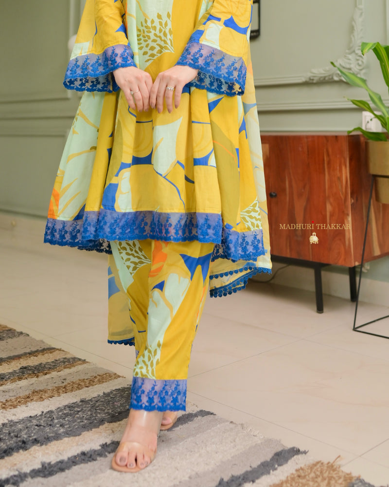 Yellow Abstract Aline Premium Cotton Suit