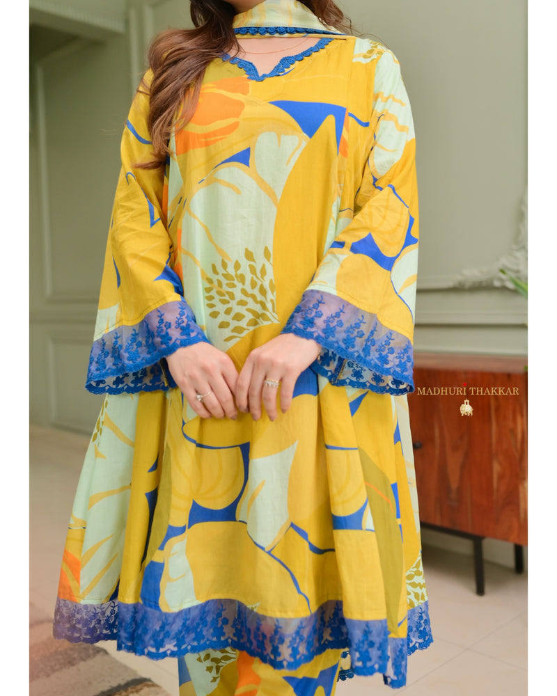 Yellow Abstract Aline Premium Cotton Suit