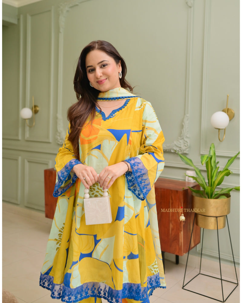 Yellow Abstract Aline Premium Cotton Suit