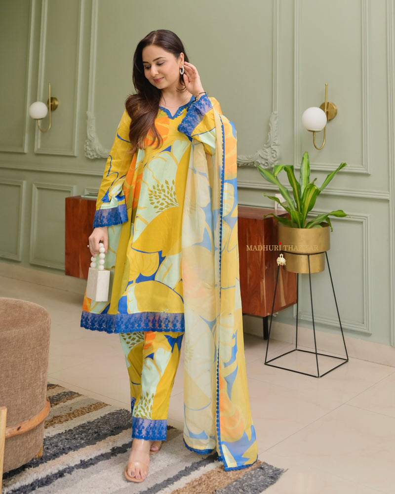 Yellow Abstract Aline Premium Cotton Suit