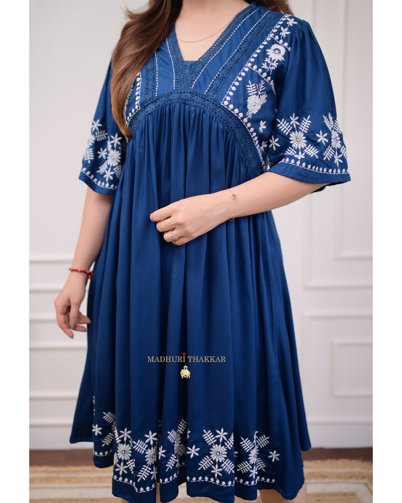 Navy Blue Thread Embroidered Dress