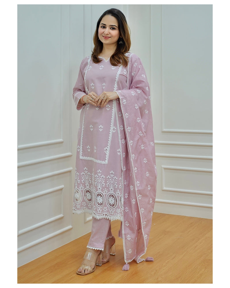 Mauve Cutwork Schiffli Chanderi Suit