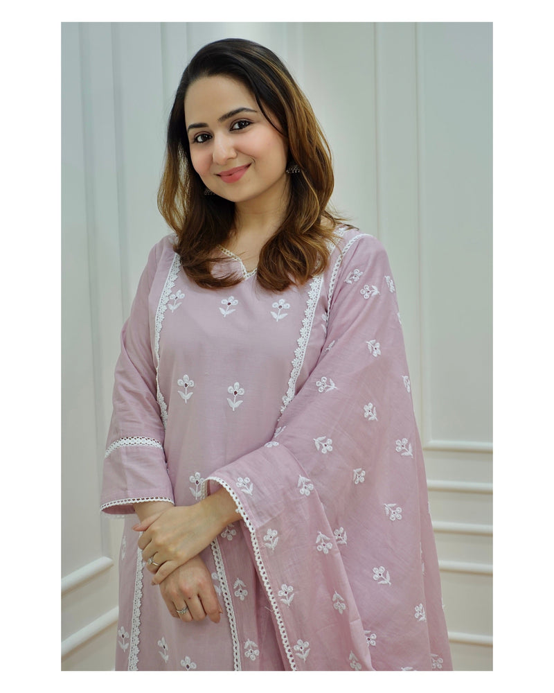 Mauve Cutwork Schiffli Chanderi Suit