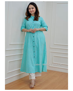 Turquoise A Line Cotton Kurta