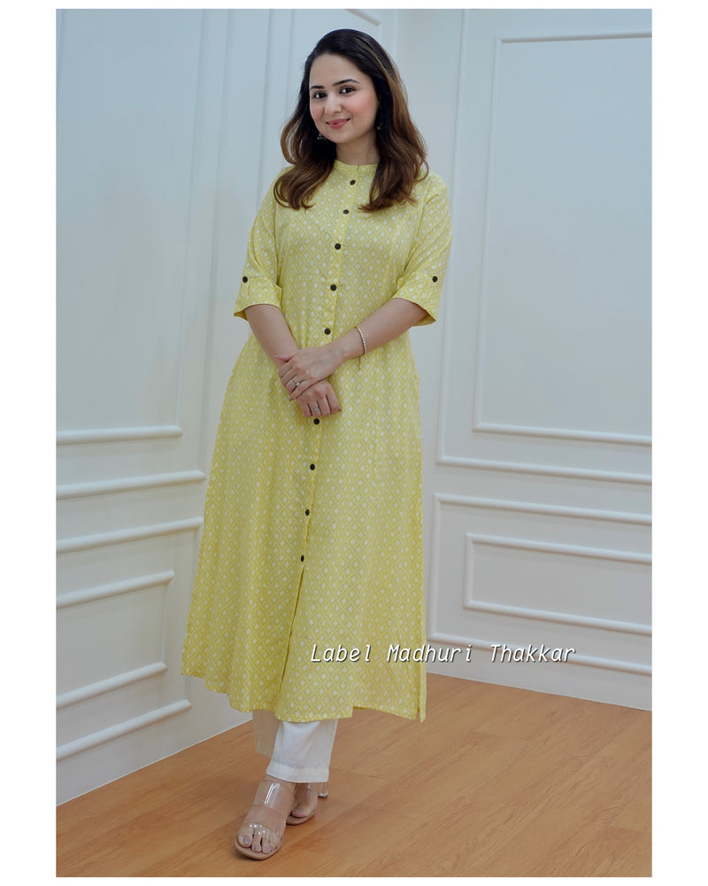 Yellow A Line Cotton Kurta