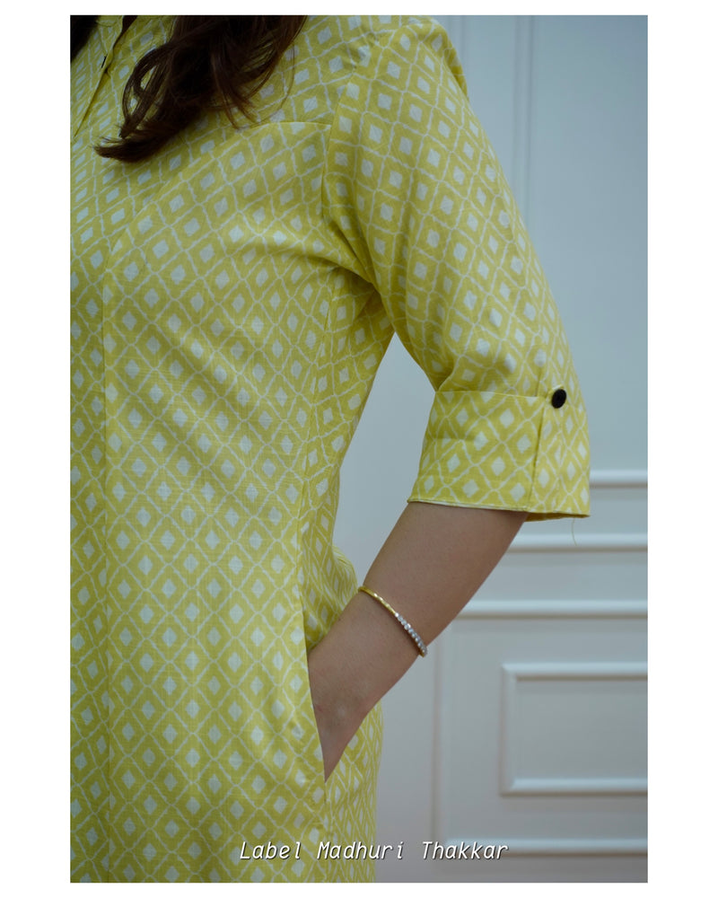 Yellow A Line Cotton Kurta