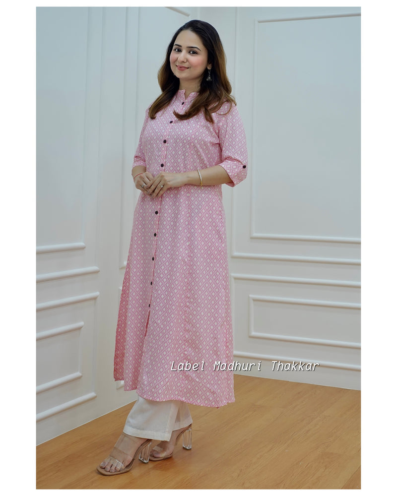 Pink A Line Cotton Kurta