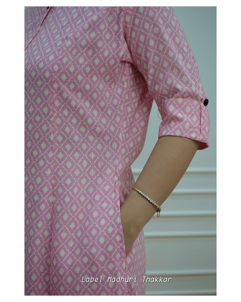 Pink A Line Cotton Kurta