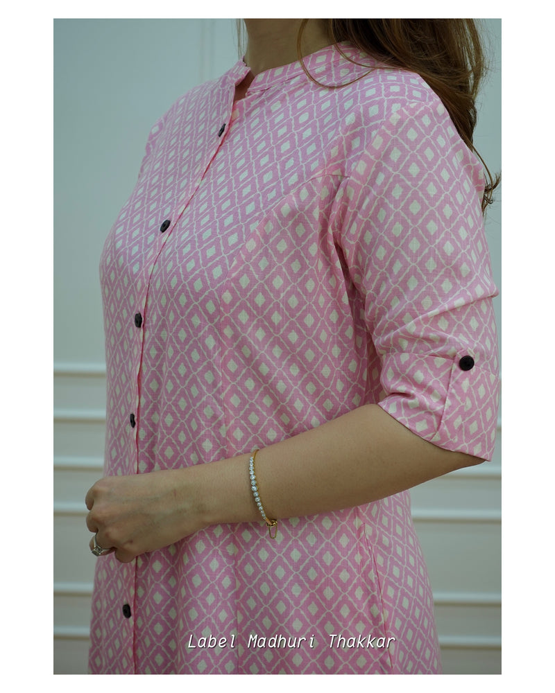 Pink A Line Cotton Kurta