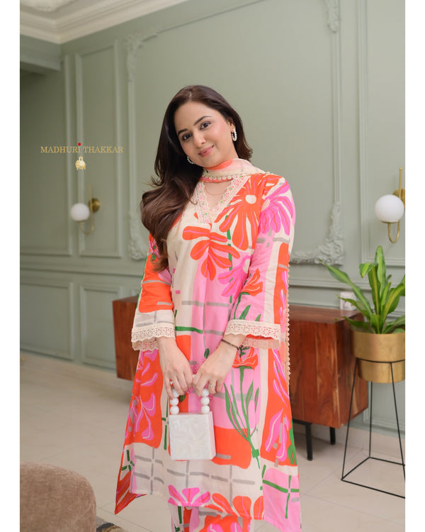 Peach Pink Aline Premium Cotton Suit