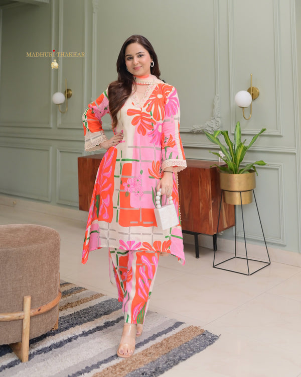 Peach Pink Aline Premium Cotton Suit