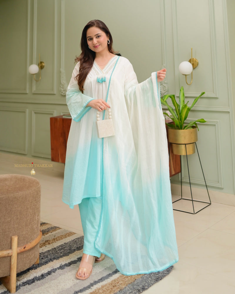 Turquoise Ombre Mul Cotton A Line Suit