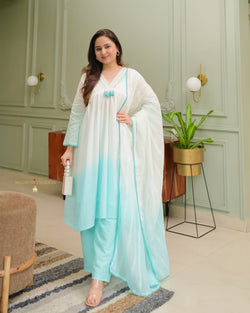 Turquoise Ombre Mul Cotton A Line Suit