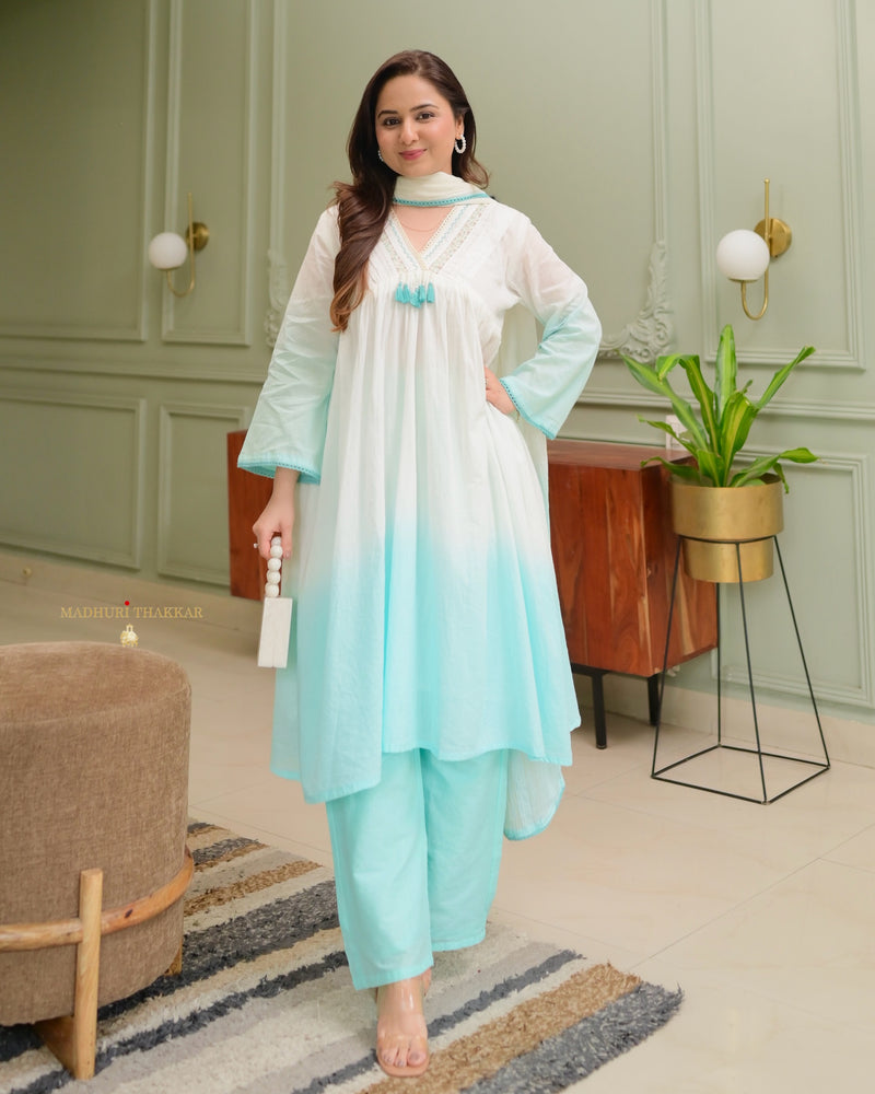 Turquoise Ombre Mul Cotton A Line Suit