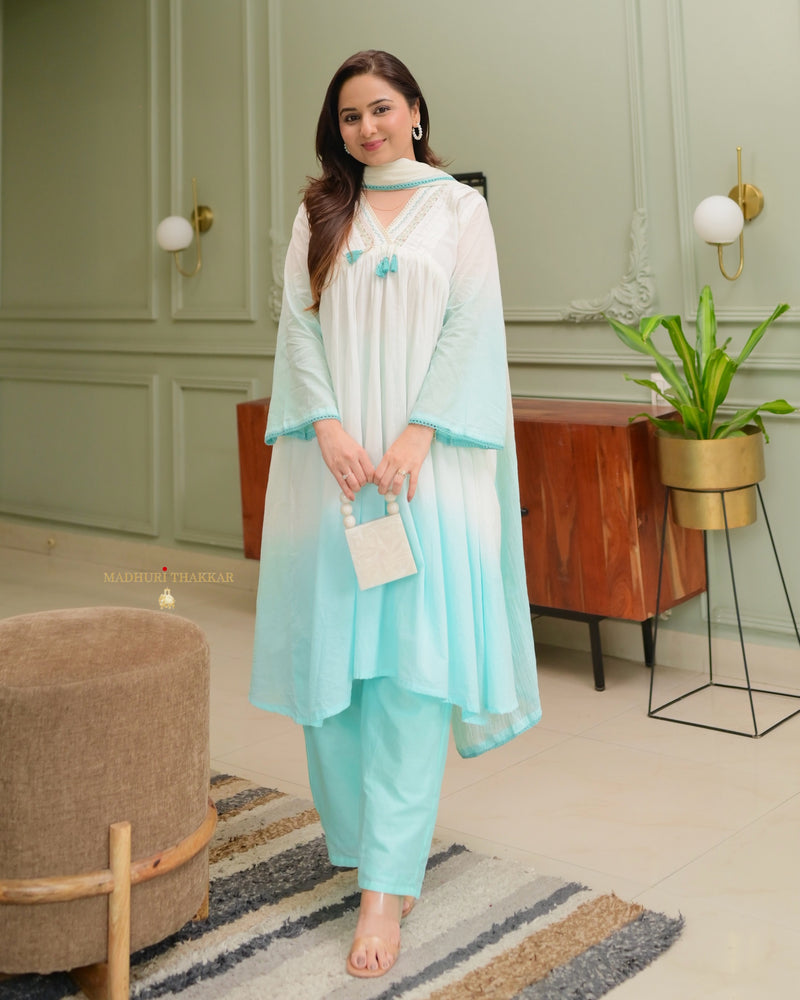 Turquoise Ombre Mul Cotton A Line Suit