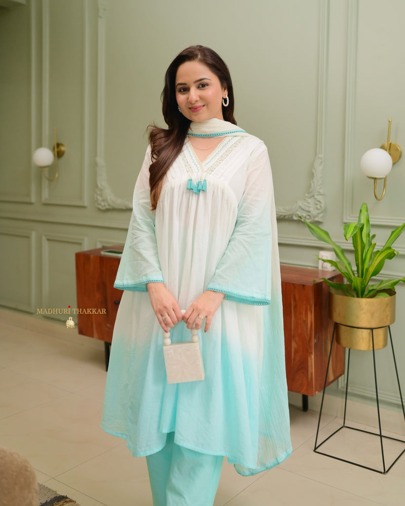 Turquoise Ombre Mul Cotton A Line Suit