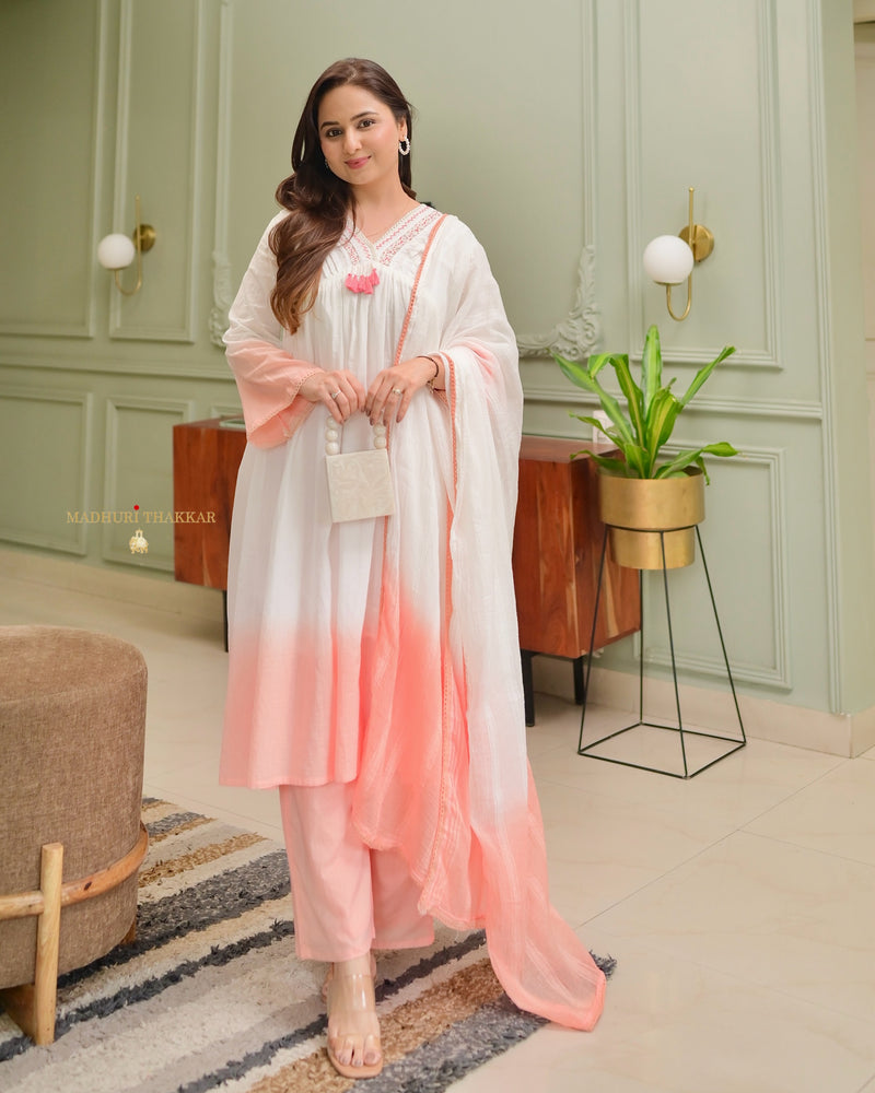 Peach Ombre Mul Cotton A Line Suit