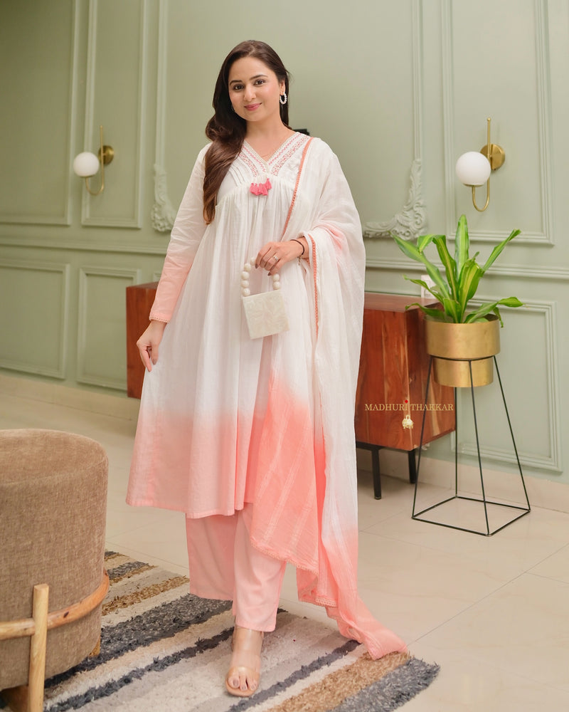 Peach Ombre Mul Cotton A Line Suit