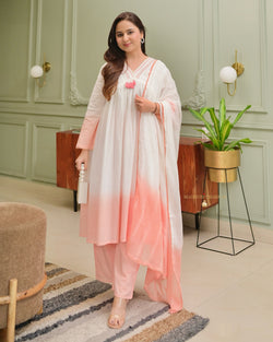 Peach Ombre Mul Cotton A Line Suit