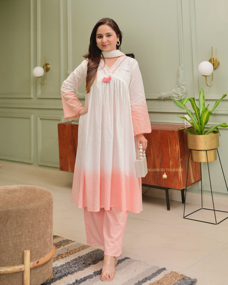 Peach Ombre Mul Cotton A Line Suit