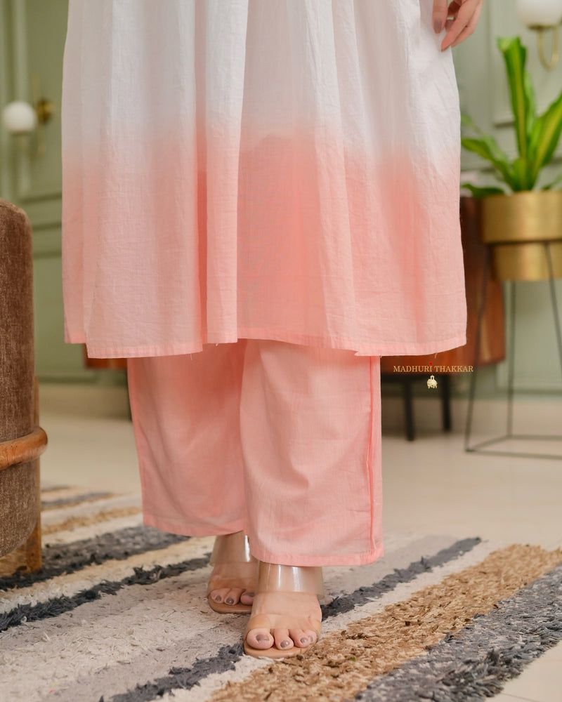 Peach Ombre Mul Cotton A Line Suit