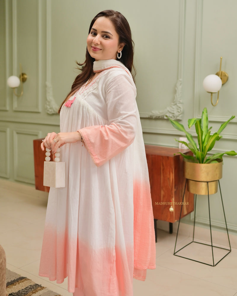 Peach Ombre Mul Cotton A Line Suit