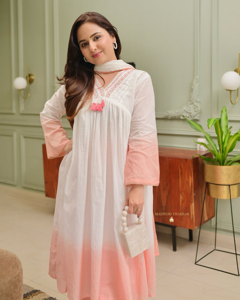 Peach Ombre Mul Cotton A Line Suit