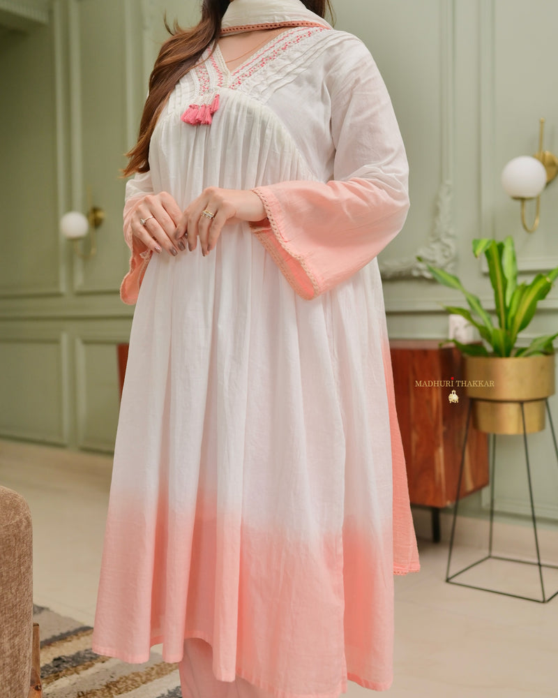 Peach Ombre Mul Cotton A Line Suit