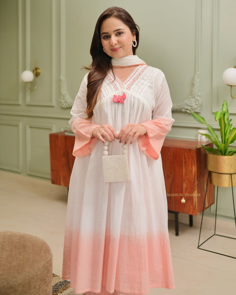 Peach Ombre Mul Cotton A Line Suit