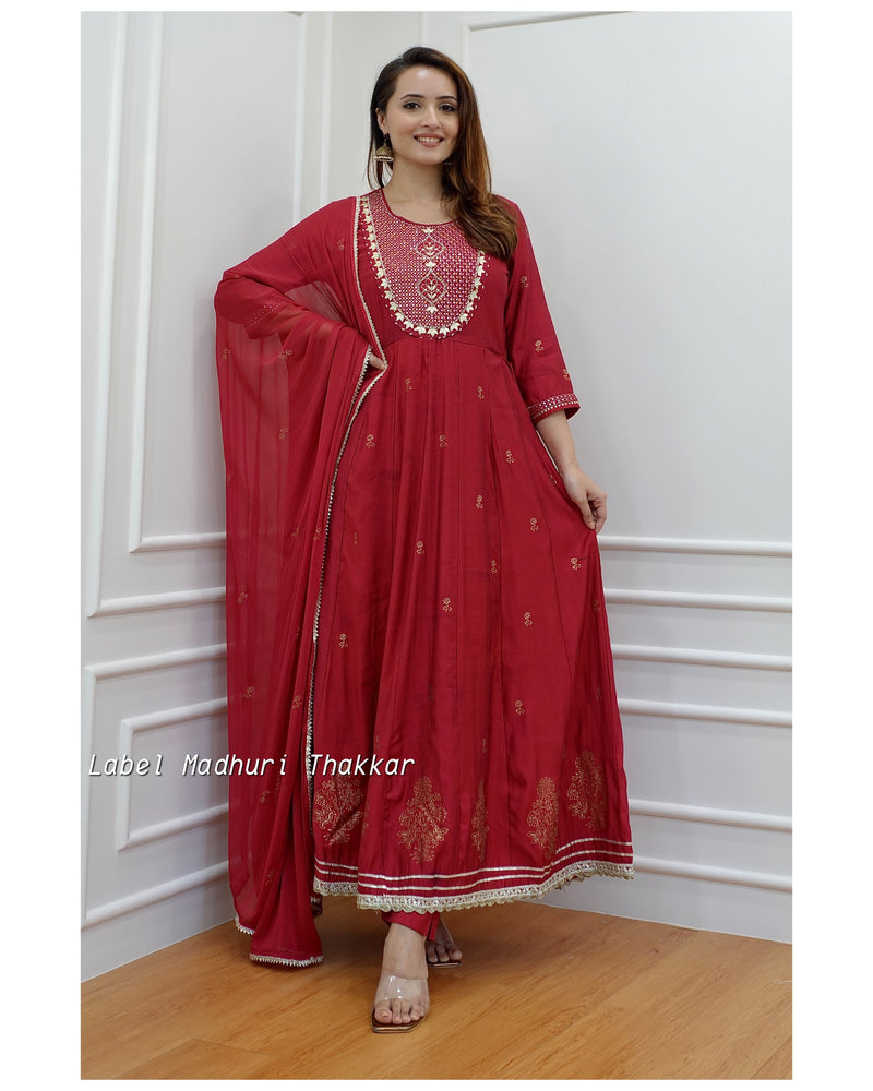 Maroon Muslin Gotapatti Anarkali