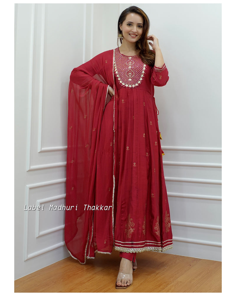 Maroon Muslin Gotapatti Anarkali