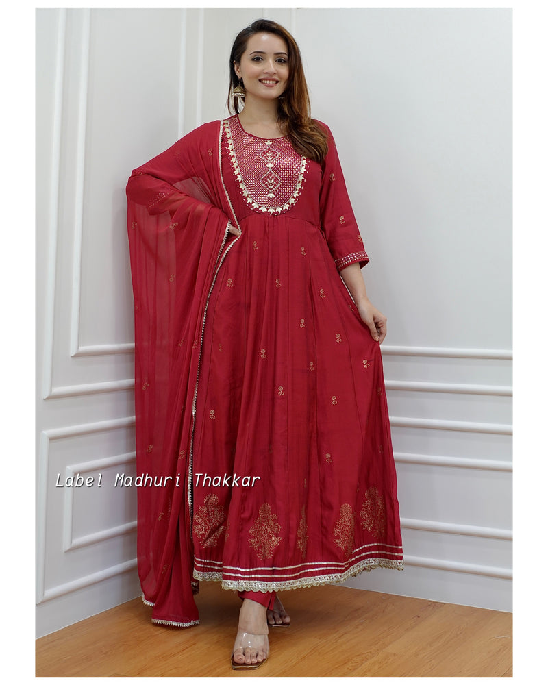 Maroon Muslin Gotapatti Anarkali