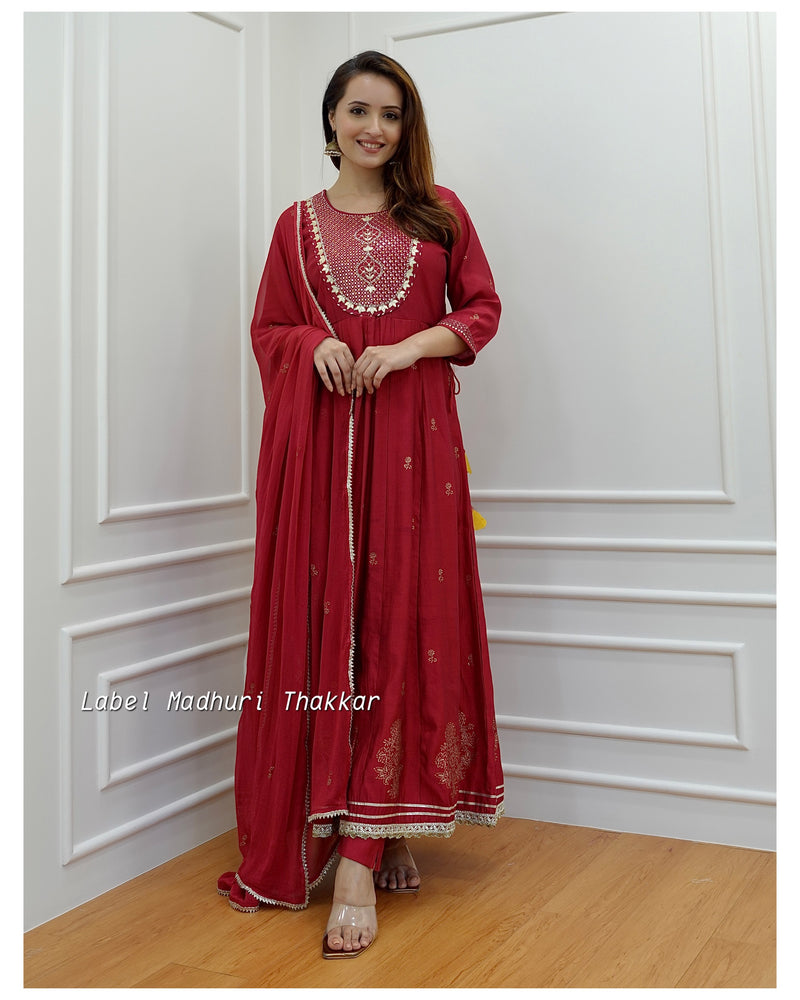 Maroon Muslin Gotapatti Anarkali