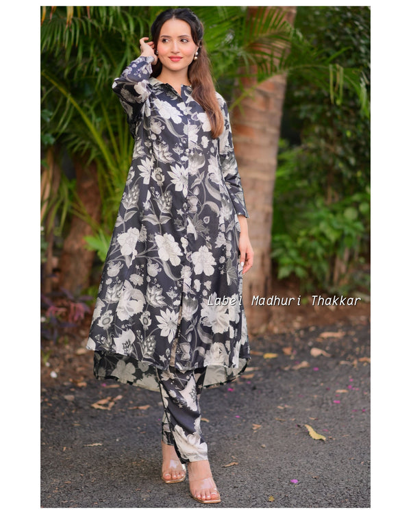 Black & Grey Floral Muslin Co-ord