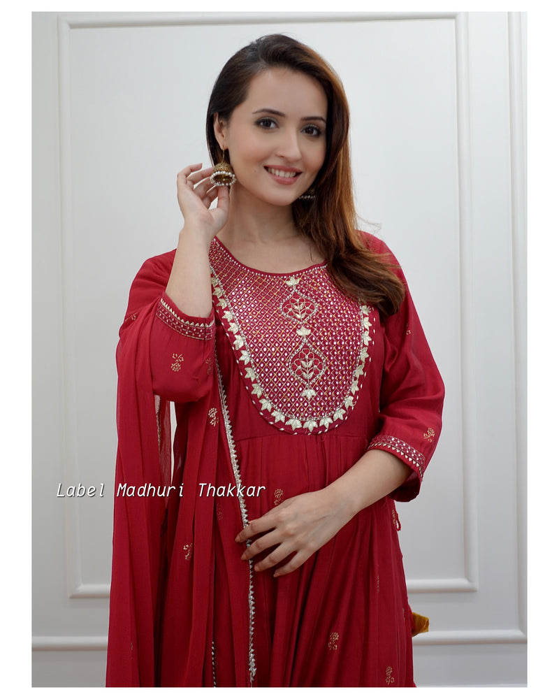 Maroon Muslin Gotapatti Anarkali